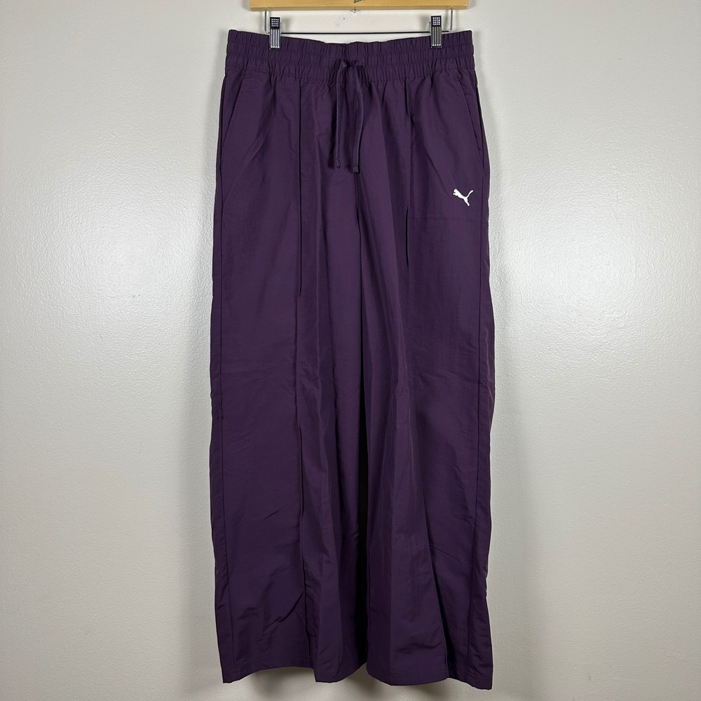 Puma Women's Medium ESS Woven Pin Tuck Pants Midnight Plum Purple Blokecore NEW